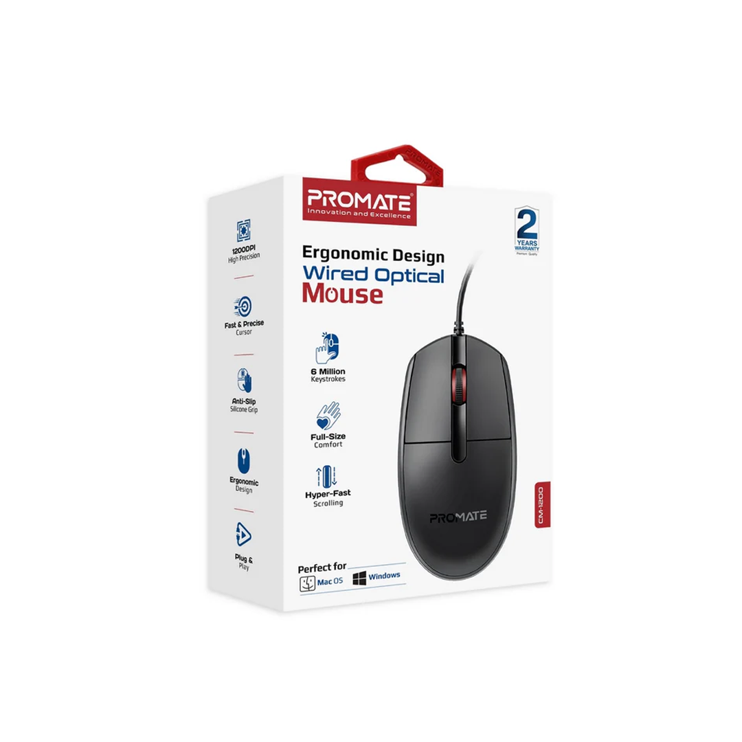 Promate 1200DPI Wired Optical Mouse with USB in Qatar Promate 1200DPI Wired Optical Mouse with USB in Qatar